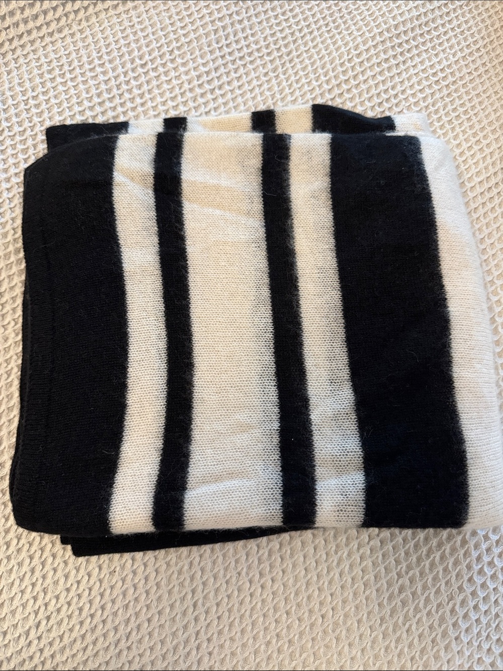 J.Crew Black and White Striped wool cashmere wrap